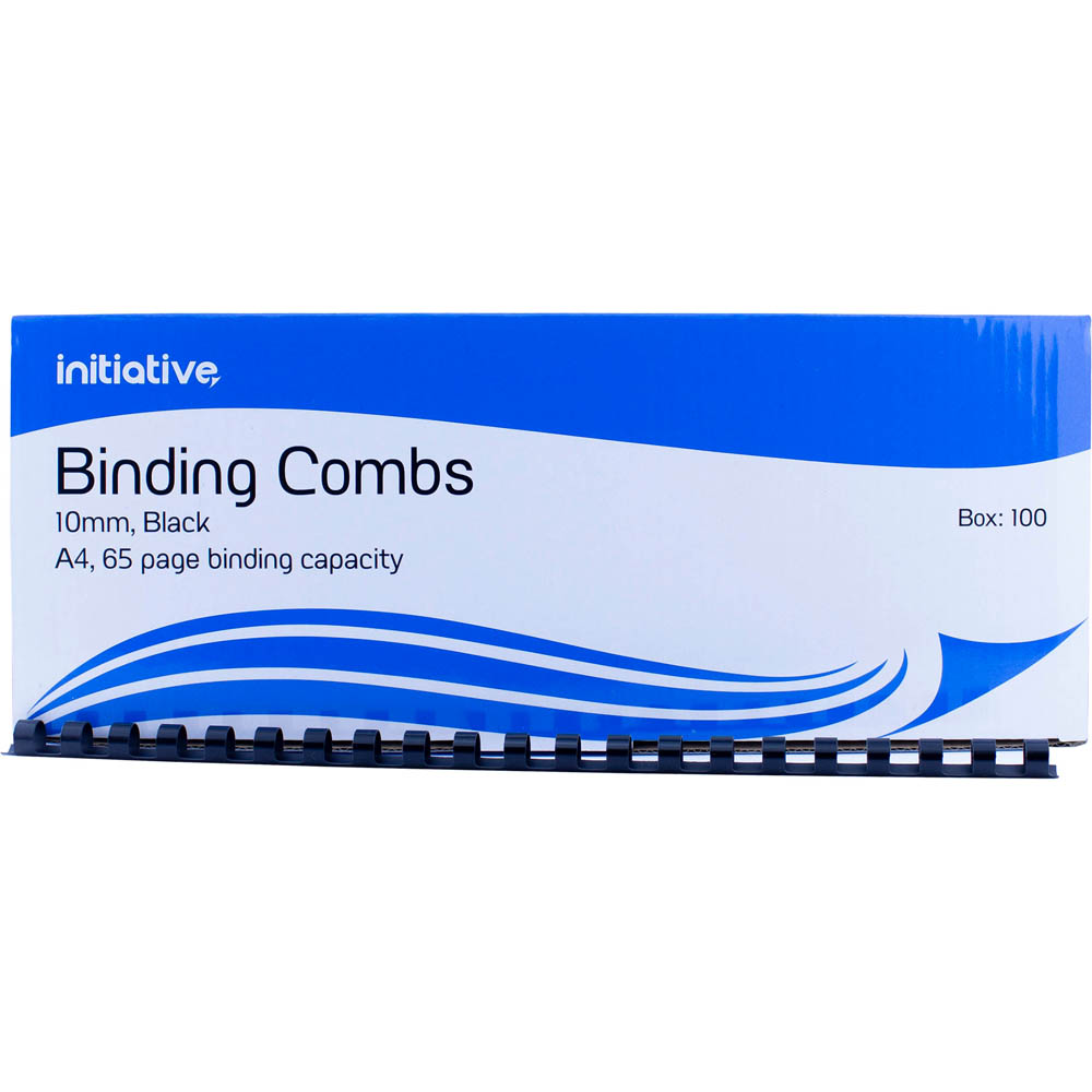 Image for INITIATIVE PLASTIC BINDING COMB ROUND 21 LOOP 10MM A4 BLACK BOX 100 from Prime Office Supplies