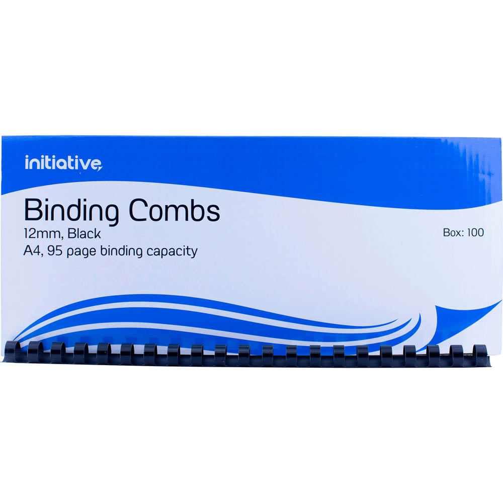 Image for INITIATIVE PLASTIC BINDING COMB ROUND 21 LOOP 12MM A4 BLACK BOX 100 from Australian Stationery Supplies