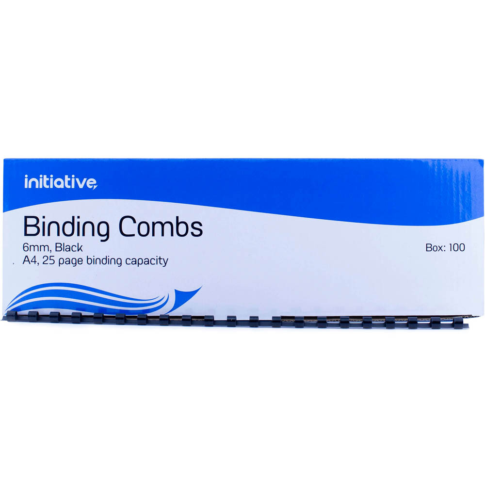 Image for INITIATIVE PLASTIC BINDING COMB ROUND 21 LOOP 6MM A4 BLACK BOX 100 from Prime Office Supplies