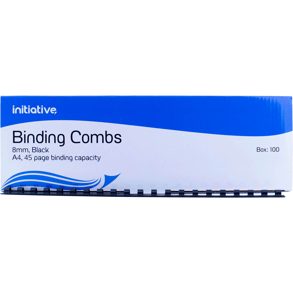 Image for INITIATIVE PLASTIC BINDING COMB ROUND 21 LOOP 8MM A4 BLACK BOX 100 from Office Heaven