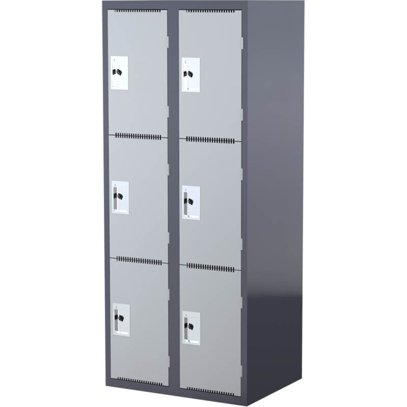 Image for STEELCO SCHOOL HEAVY DUTY LOCKER 3 DOOR BANK OF 2 380MM DARK/LIGHT GREY from Office Fix - WE WILL BEAT ANY ADVERTISED PRICE BY 10%