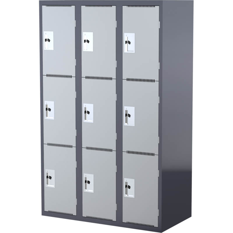 Image for STEELCO SCHOOL HEAVY DUTY LOCKER 3 DOOR BANK OF 3 380MM DARK/LIGHT GREY from That Office Place PICTON