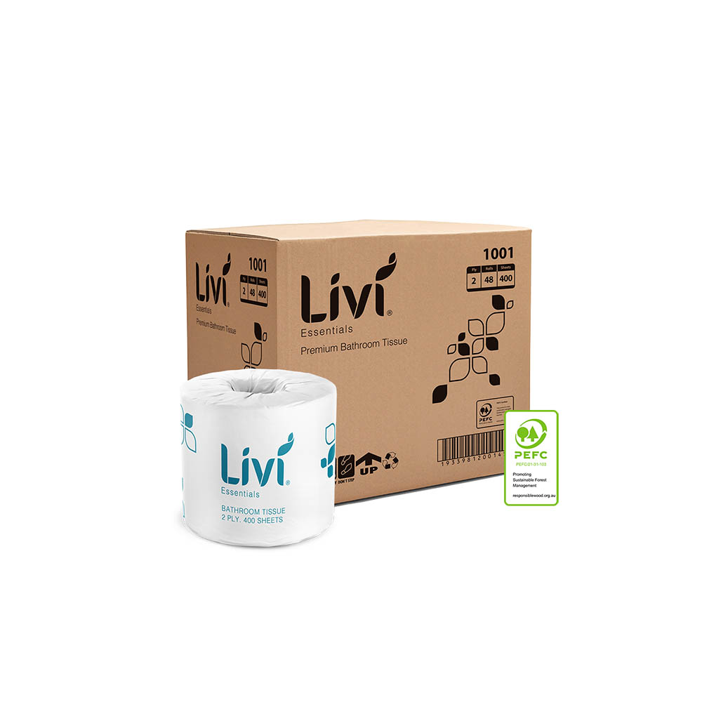 LIVI ESSENTIALS 1001 TOILET TISSUE 2-PLY 400 SHEET CARTON 48 |  | 7035790