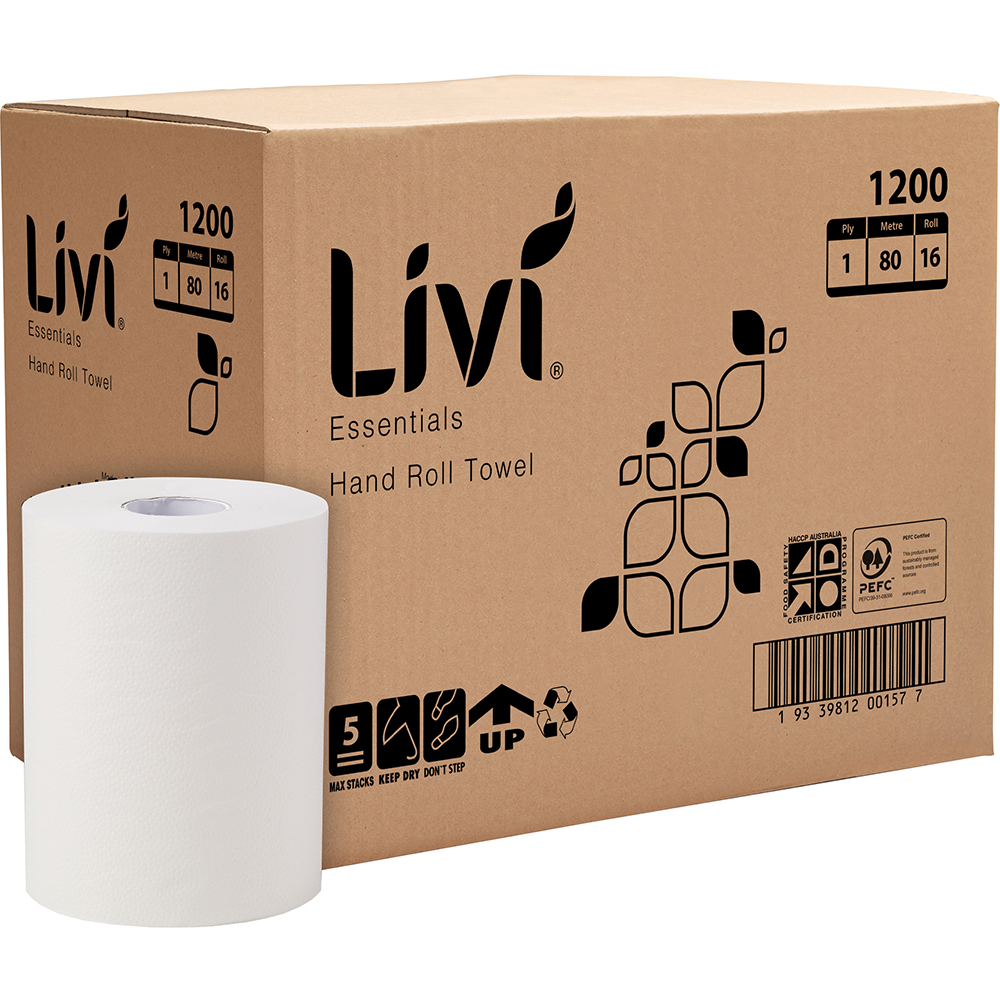 Image for LIVI ESSENTIALS ROLL TOWEL 1-PLY 80M CARTON 16 from Clipboard Stationers & Art Supplies