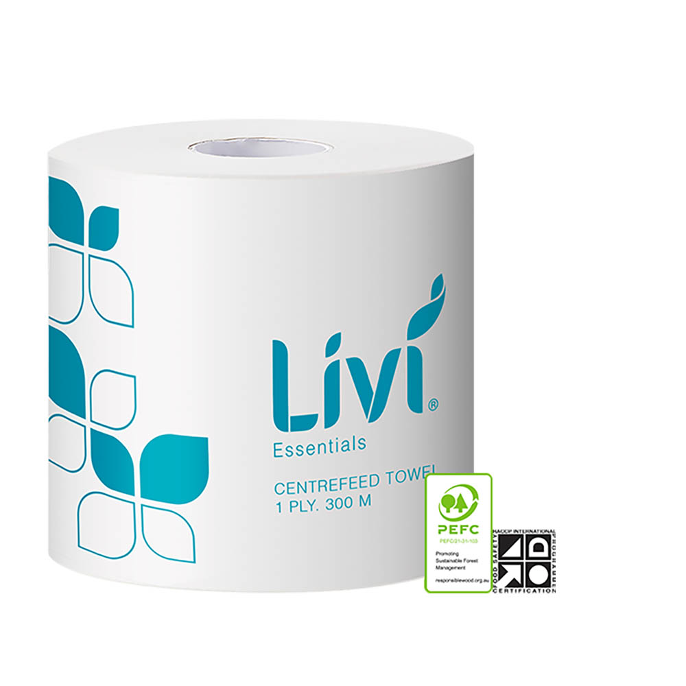 Image for LIVI ESSENTIALS CENTREFEED ROLL TOWEL 1-PLY 300M CARTON 4 from That Office Place PICTON