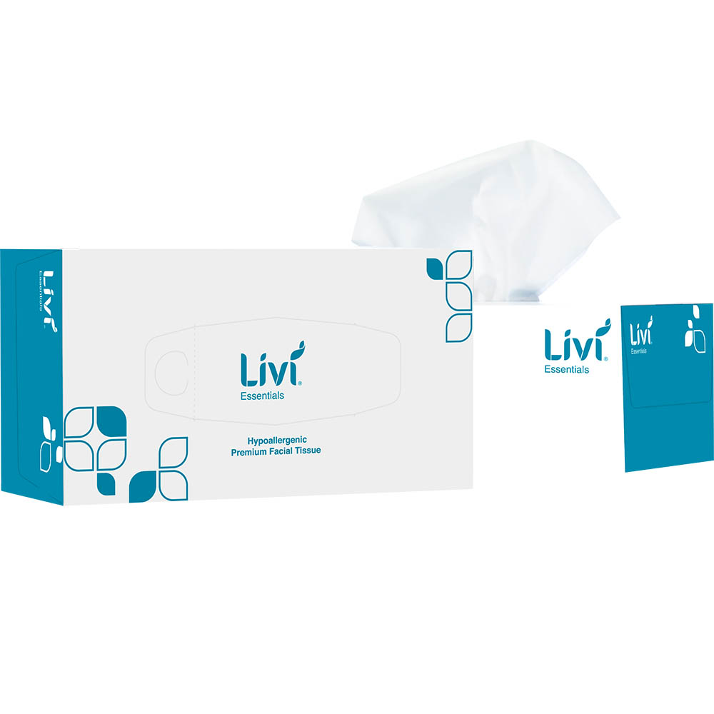 Image for LIVI ESSENTIALS FACIAL TISSUES HYPOALLERGENIC 2-PLY 200 SHEET from Challenge Office Supplies