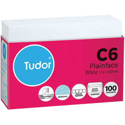 Image for TUDOR C6 ENVELOPES SECRETIVE WALLET PLAINFACE STRIP SEAL POST OFFICE SQUARES 80GSM 114 X 162MM WHITE TRAY 100 from That Office Place PICTON