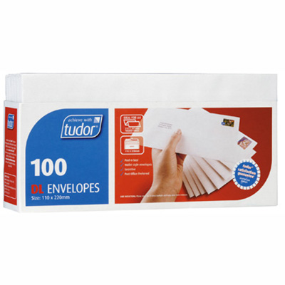 Image for TUDOR DL ENVELOPES SECRETIVE WALLET PLAINFACE STRIP SEAL POST OFFICE SQUARES 80GSM 110 X 220MM WHITE TRAY 100 from Olympia Office Products
