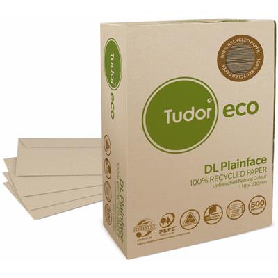 Image for TUDOR DL ENVELOPES ECO 100% RECYCLED WALLET PLAINFACE STRIP SEAL 80GSM 110 X 220MM UNBLEACHED BOX 500 from Office Express