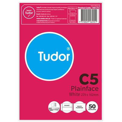 Image for TUDOR C5 ENVELOPES POCKET PLAINFACE STRIP SEAL 80GSM 162 X 229MM WHITE PACK 50 from Prime Office Supplies