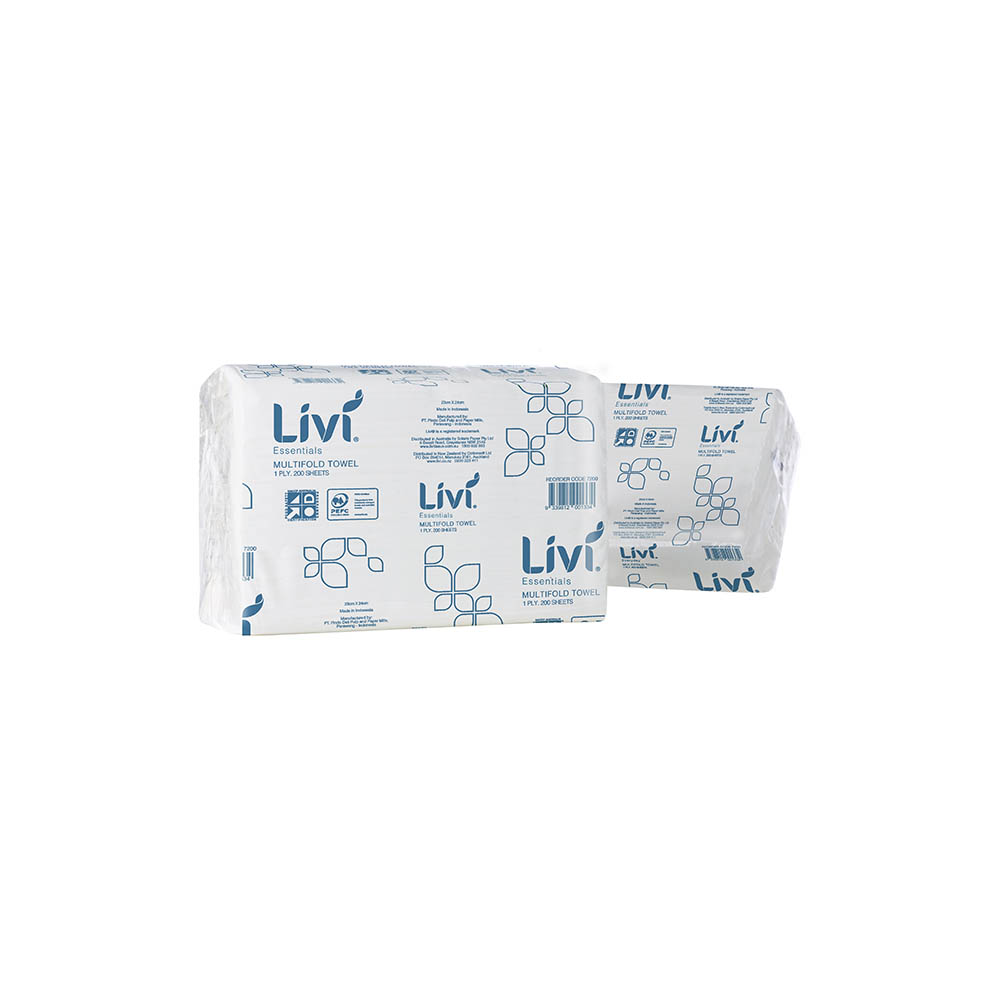 Image for LIVI ESSENTIALS 1402 SLIMFOLD HAND TOWEL 1-PLY 200 SHEET 230 X 240MM CARTON 20 from York Stationers