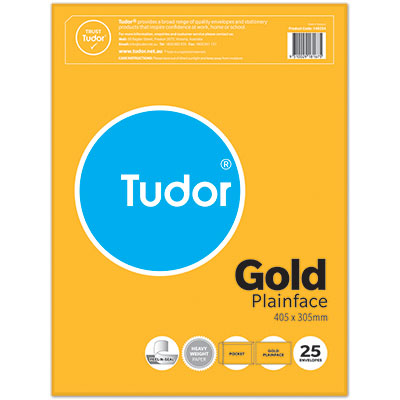 Image for TUDOR ENVELOPES POCKET PLAINFACE STRIP SEAL 100GSM 405 X 305MM GOLD PACK 25 from Clipboard Stationers & Art Supplies