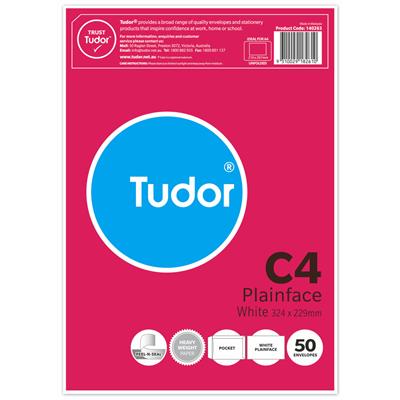 Image for TUDOR C4 ENVELOPES POCKET PLAINFACE STRIP SEAL 100GSM 324 X 229MM WHITE PACK 50 from That Office Place PICTON