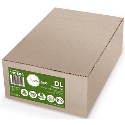 Image for TUDOR DL ENVELOPES ECO 100% RECYCLED WALLET WINDOWFACE STRIP SEAL 80GSM 110 X 220MM UNBLEACHED BOX 500 from Prime Office Supplies