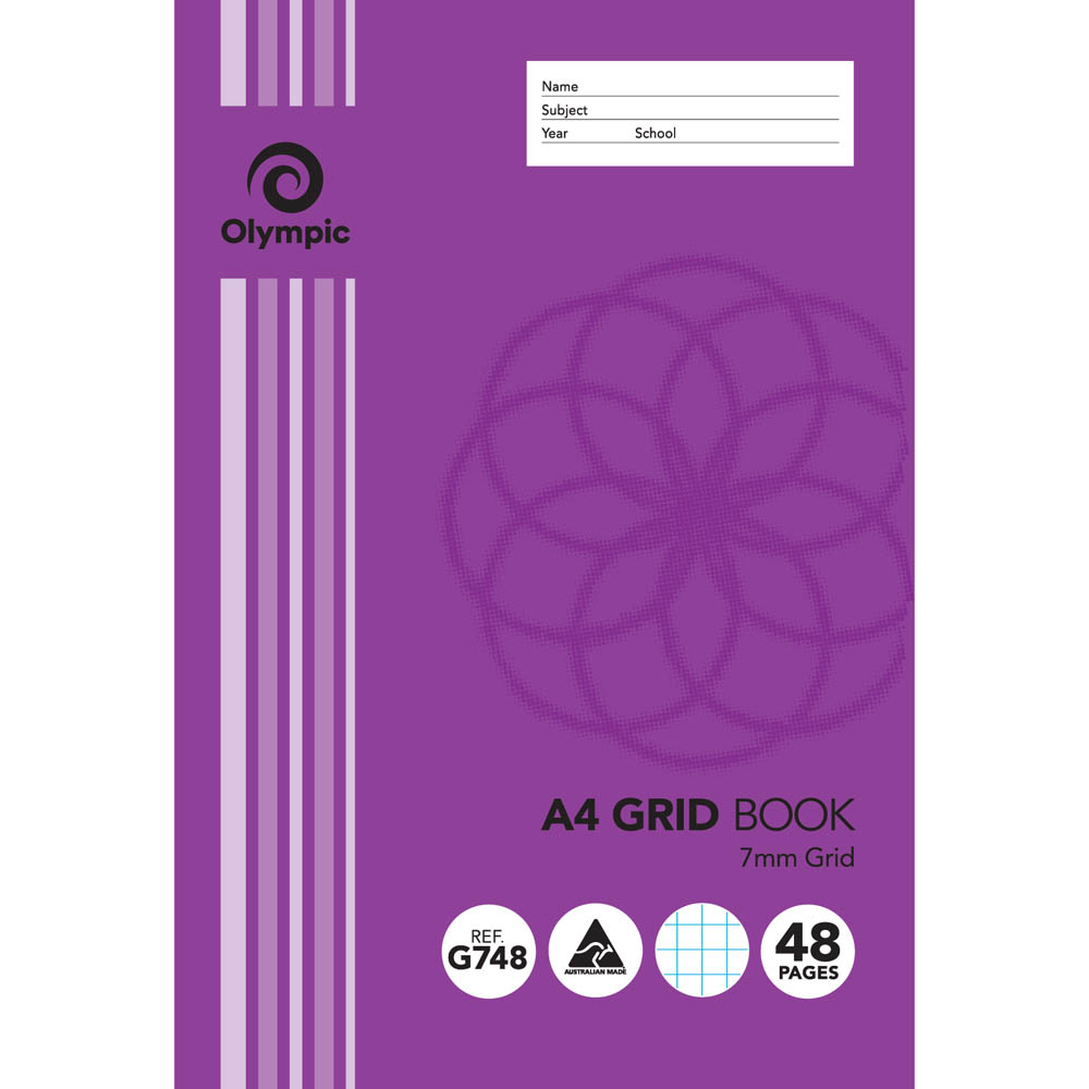 Image for OLYMPIC G748 GRID BOOK 7MM GRID 55GSM 48 PAGE A4 from Prime Office Supplies