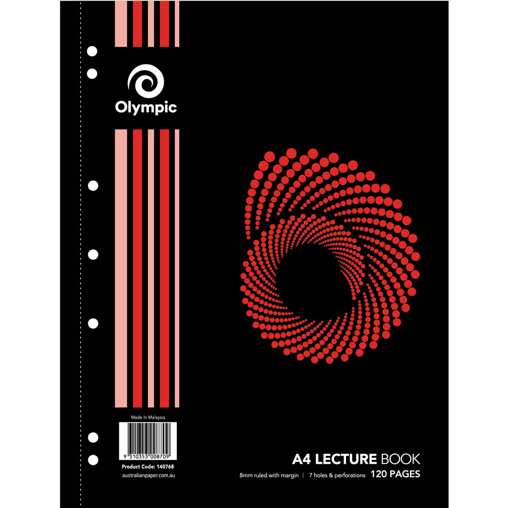 Image for OLYMPIC SL870 LECTURE BOOK 7 HOLE 8MM RULED 120 PAGE 55GSM A4 PACK 10 from Memo Office and Art