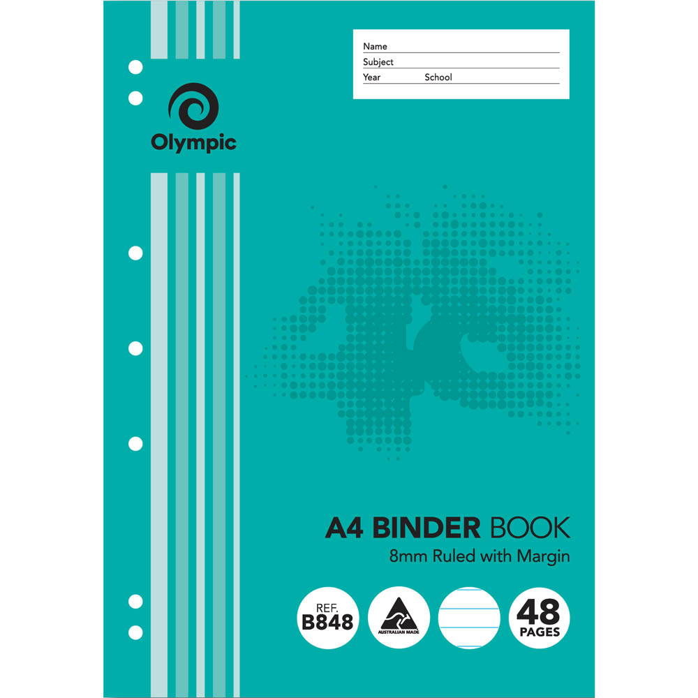 Image for OLYMPIC B848 BINDER BOOK 8MM RULED 48 PAGE 55GSM A4 from Mitronics Corporation