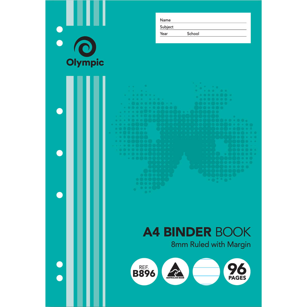 Image for OLYMPIC B896 BINDER BOOK 8MM RULED 96 PAGE 55GSM A4 from Office Heaven