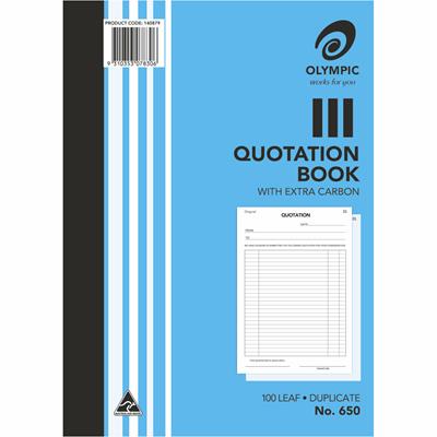 Image for OLYMPIC 650 QUOTATION BOOK CARBON DUPLICATE 100 LEAF 297 X 210MM from SNOWS OFFICE SUPPLIES - Brisbane Family Company