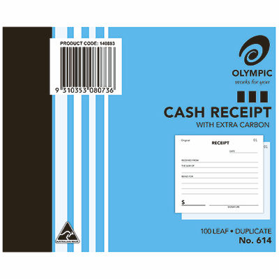 Image for OLYMPIC 614 CASH RECEIPT BOOK CARBON DUPLICATE 100 LEAF 100 X 125MM from BusinessWorld Computer & Stationery Warehouse