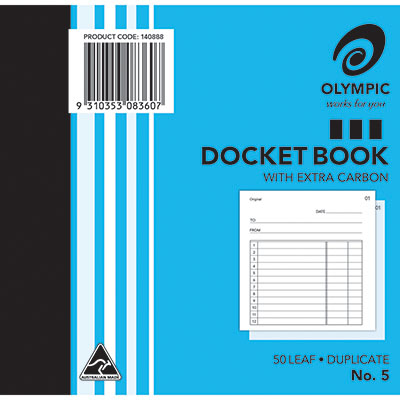 Image for OLYMPIC NO.5 DOCKET BOOK CARBON DUPLICATE 50 LEAF 120 X 125MM from Mitronics Corporation