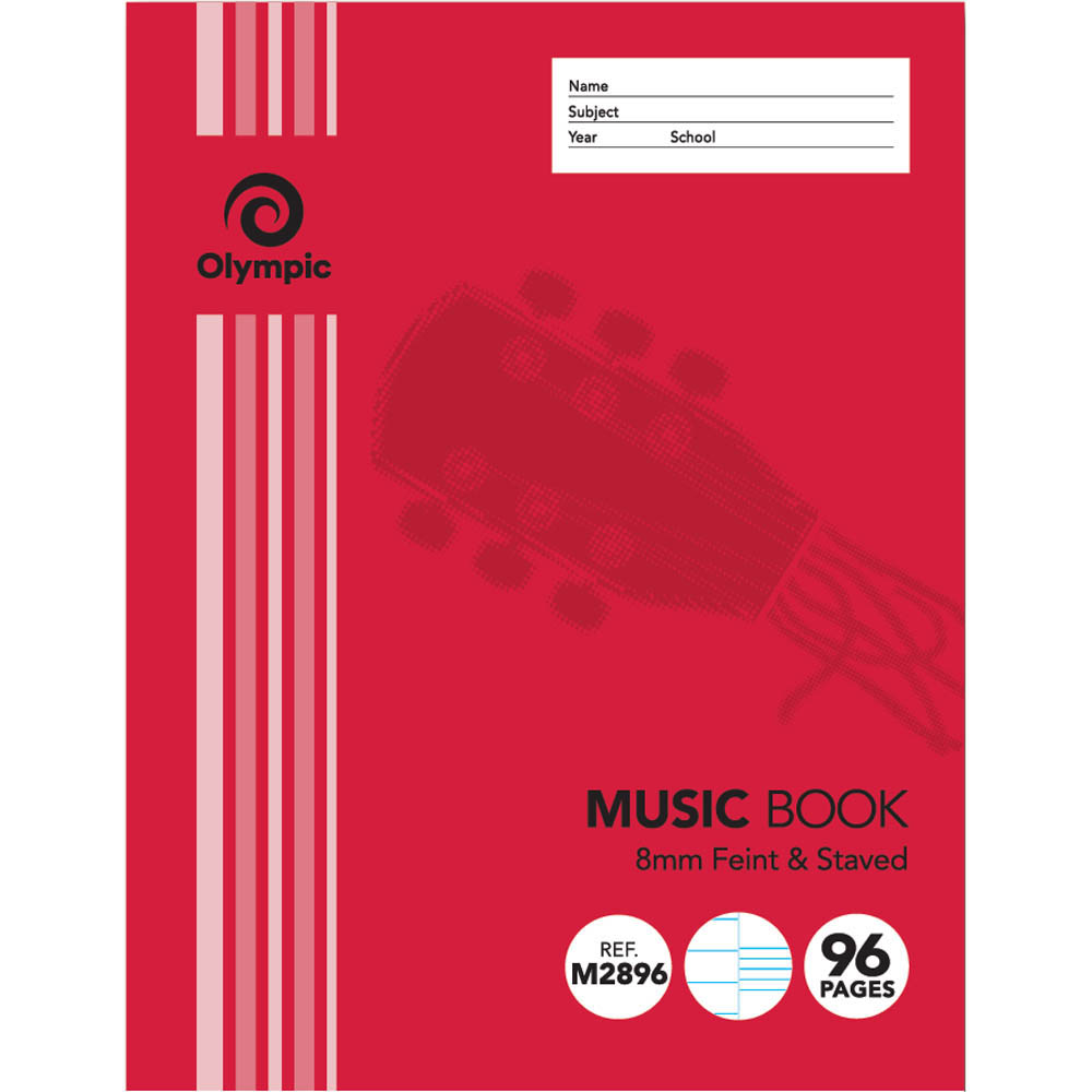 Image for OLYMPIC M2896 MUSIC BOOK FEINT AND STAVED 8MM 96 PAGE 55GSM 225 X 175MM from York Stationers