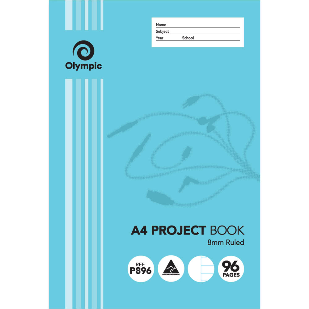 Image for OLYMPIC P896 PROJECT BOOK 8MM RULED 55GSM 96 PAGE A4 from Prime Office Supplies