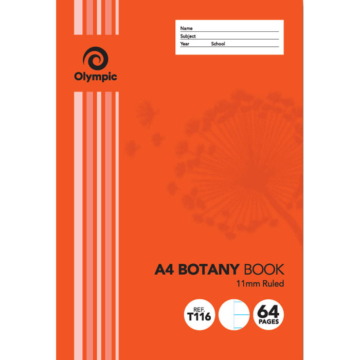 Image for OLYMPIC T116 BOTANY BOOK 11MM RULED 55GSM 64 PAGE A4 PACK 20 from BusinessWorld Computer & Stationery Warehouse