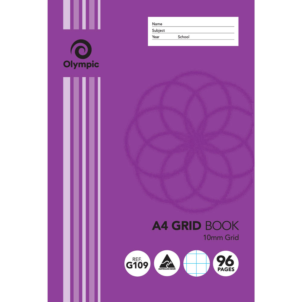 Image for OLYMPIC G109 GRID BOOK 10MM GRID 96 PAGE 55GSM A4 from Clipboard Stationers & Art Supplies