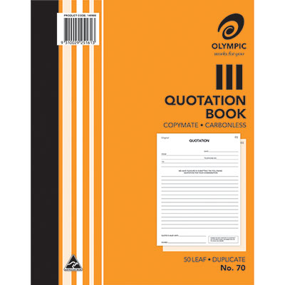 Image for OLYMPIC 70 QUOTATION BOOK CARBONLESS DUPLICATE 50 LEAF 250 X 200MM PACK 10 from Mitronics Corporation