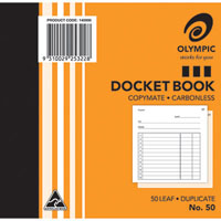 olympic no.50 carbonless docket book 50 leaf 120 x 125mm pack 20