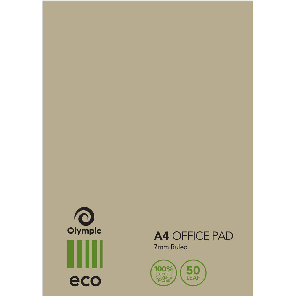 Image for OLYMPIC ECO 100% RECYCLED OFFICE PAD 7MM RULED 60GSM 100 PAGE A4 NATURAL from Mitronics Corporation