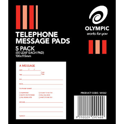 Image for OLYMPIC TELEPHONE MESSAGE PADS 50 LEAF PACK 5 from Clipboard Stationers & Art Supplies