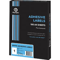 olympic adhesive multipurpose labels square corners 1up 210 x 297mm white box 100