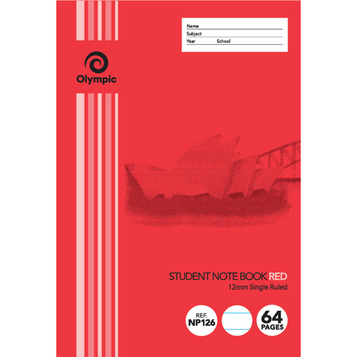 Image for OLYMPIC NP126 EXERCISE BOOK NSW 12MM RULING 55GSM 64 PAGE 250 X 175MM RED from Mitronics Corporation