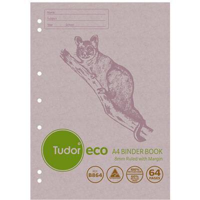 Image for TUDOR B864 ECO BINDER BOOK 8MM RULED 52GSM 64 PAGE A4 PURPLE POSSUM from Mitronics Corporation