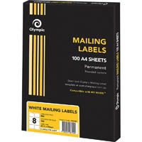 olympic mailing multipurpose labels round corners  8up 99.1 x 67.7mm white box 100