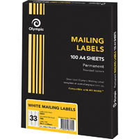 olympic mailing multipurpose labels round corners  33up 64 x 24.3mm white box 100