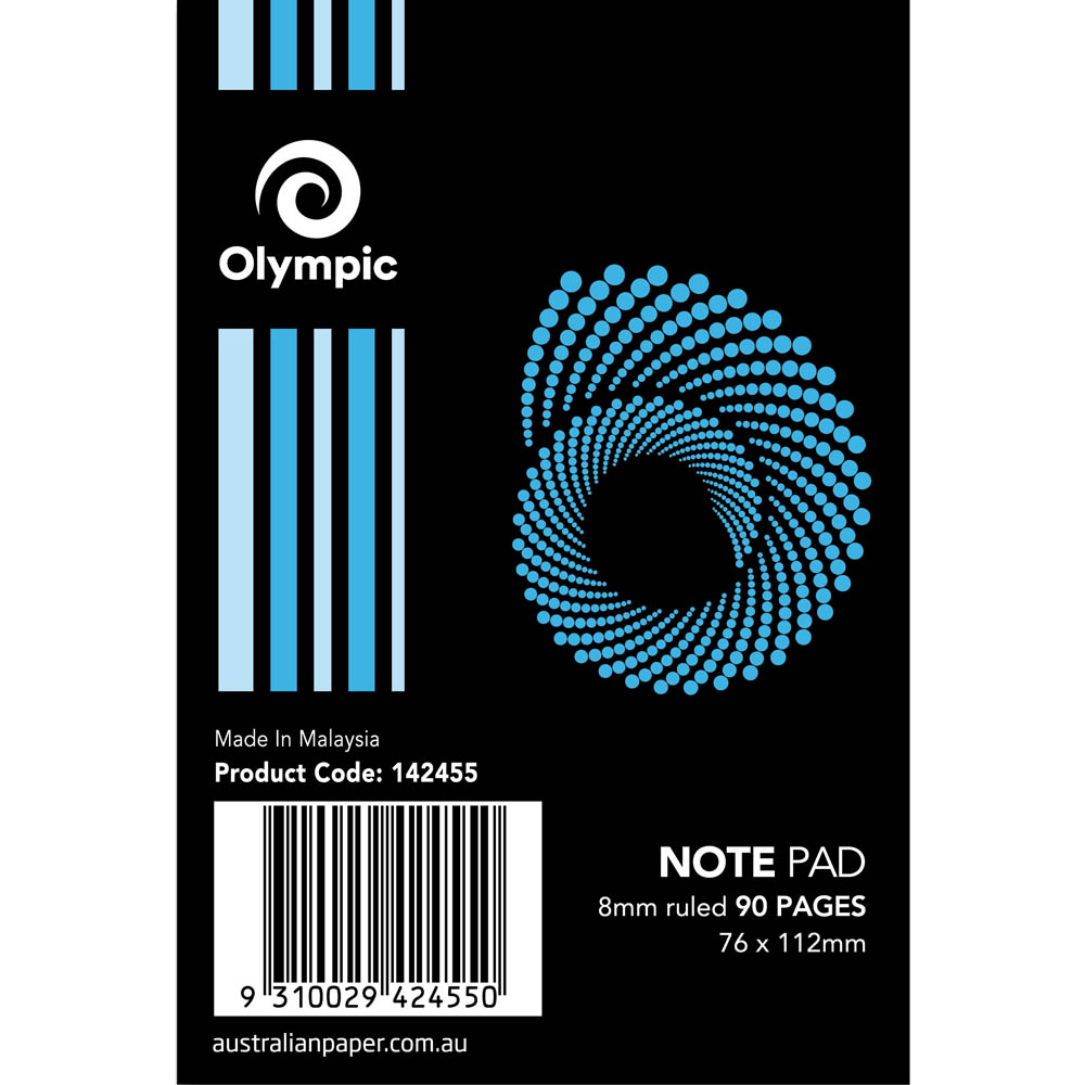 Image for OLYMPIC SP60 NOTEPAD SPIRAL BOUND 8MM RULED 90 PAGE 76 X 112MM WHITE from Office Express