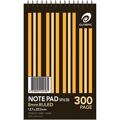 Image for OLYMPIC SP63B NOTEPAD SPIRAL BOUND 8MM RULED 300 PAGE 127 X 203MM WHITE PACK 10 from That Office Place PICTON