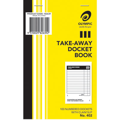 Image for OLYMPIC 402 TAKE-AWAY DOCKET BOOK SINGLE PLY 100 PAGE 93 X 150MM PACK 5 from BusinessWorld Computer & Stationery Warehouse