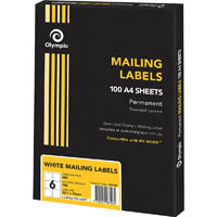 olympic mailing multipurpose labels round corners  6up 99.1 x 93.1mm white box 100