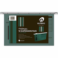 olympic 100% recycled easy glide suspension files with tabs foolscap green pack 10