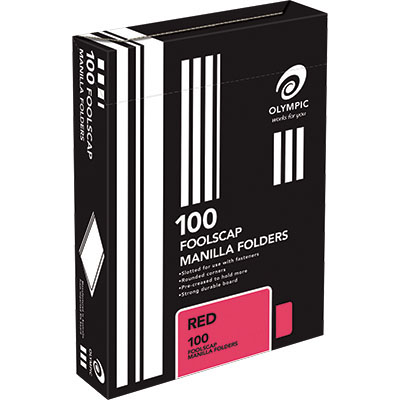 Image for OLYMPIC MANILLA FOLDER FOOLSCAP RED BOX 100 from That Office Place PICTON