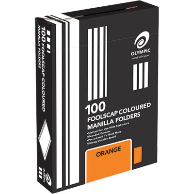 Image for OLYMPIC MANILLA FOLDER FOOLSCAP ORANGE BOX 100 from That Office Place PICTON