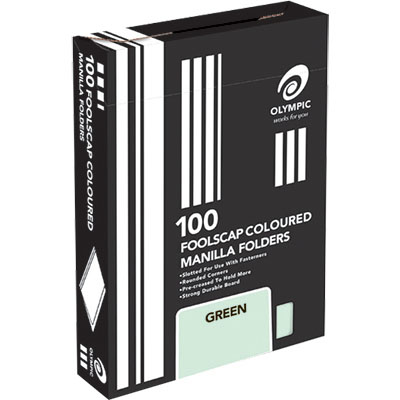 Image for OLYMPIC MANILLA FOLDER FOOLSCAP GREEN BOX 100 from Mitronics Corporation