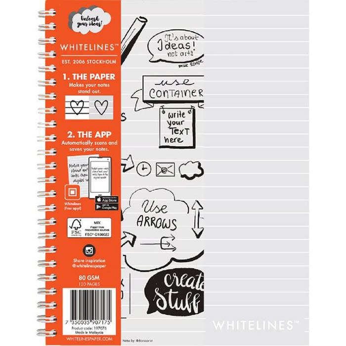 Image for WHITELINES SPIRAL NOTEPAD 7MM RULED 80GSM 120 PAGE A5 from Memo Office and Art