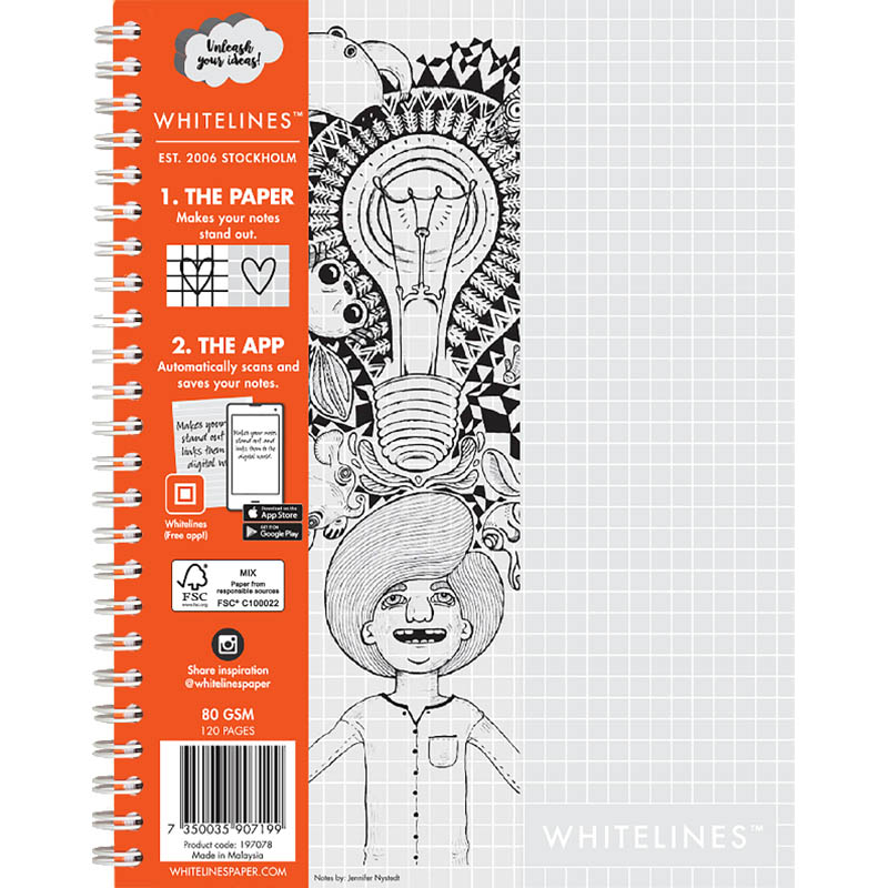 Image for WHITELINES SPIRAL NOTEPAD 5MM GRID 80GSM 120 PAGE A5 from Mitronics Corporation