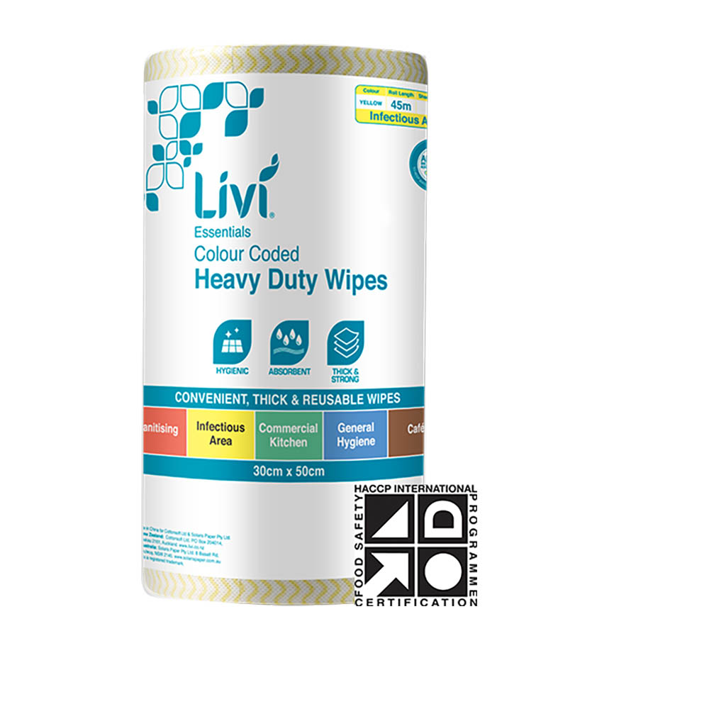 Image for LIVI ESSENTIALS COMMERCIAL WIPES YELLOW CARTON 4 from Mitronics Corporation