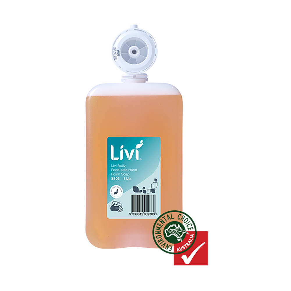 Image for LIVI ACTIV FOOD-SAFE FOAMING HAND SOAP CARTRIDGE 1 LITRE CARTON 6 from Pinnacle Office Supplies